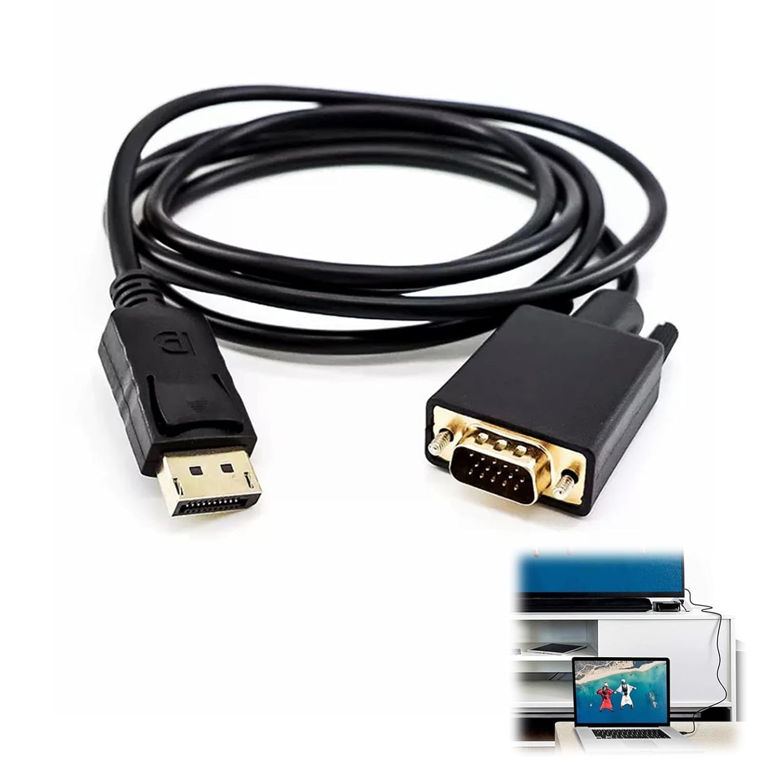 1,8 M Langes Displayport-auf-vga-kabel, Unidirektional, Dp Auf Vga, 1080p, Dp-stecker Auf Stecker, Kompatibel Mit Laptops, Pcs, Monitoren Und Projektoren