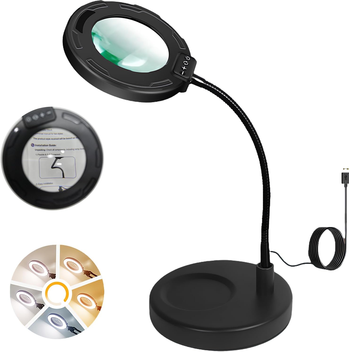 10 X Magnifying Glass With Light And Stand, 5 Colour Modes And 10 Brightness Rules Magnifying Glass With Light For Crafts, Reading, Working, Painting, Sewing, Repairing, Closework
