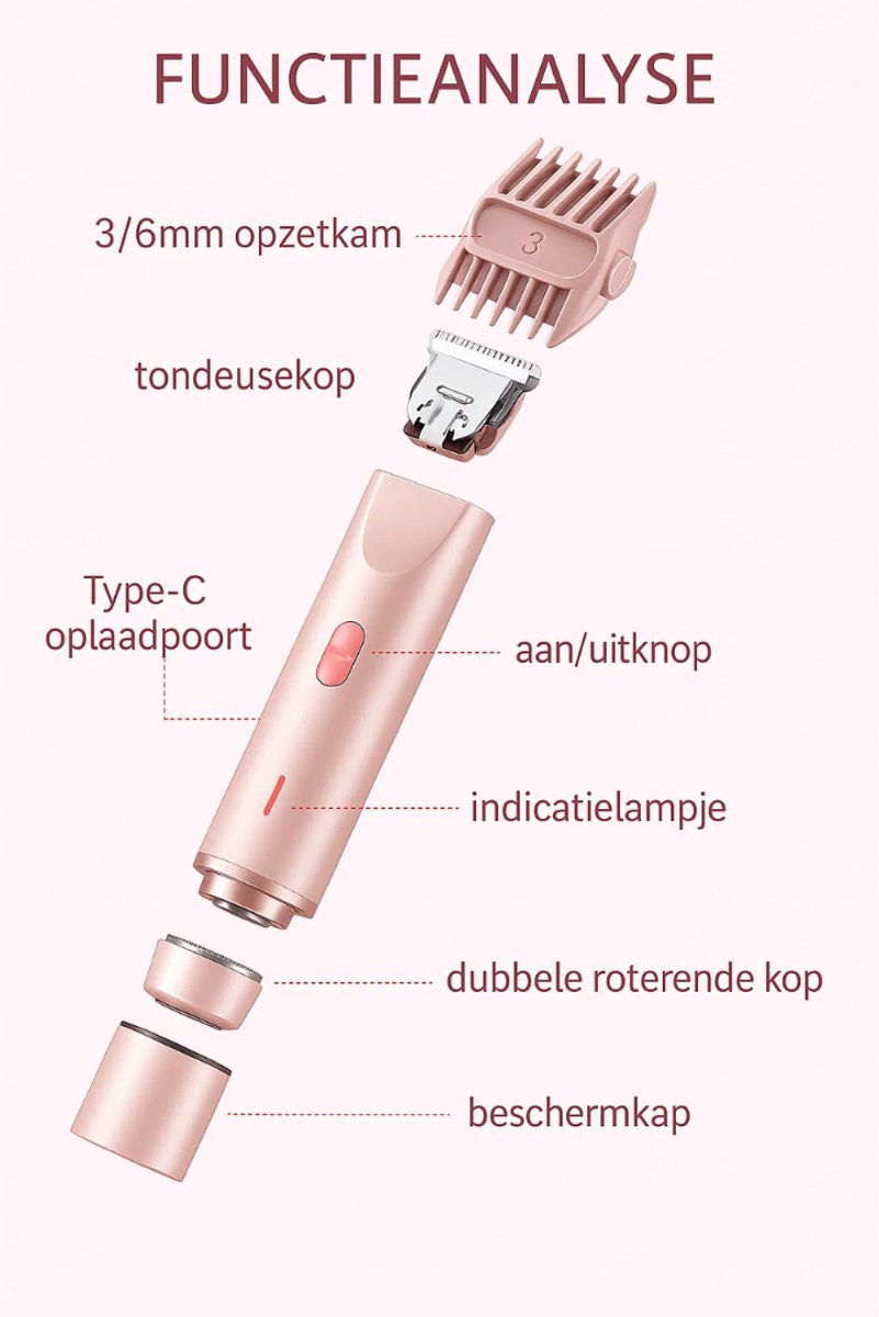 Tondeuse Bikini Rechargeable Nuvado 2en1 + 2 Têtes - Rose - Étanche Pour Aisselles/jambes/zone Intime - Voyage