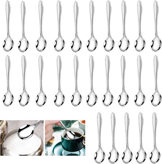Mini Löffelset, 25 Teilig, Aus Edelstahl, 9,5 Cm Kleine Löffel Für Gewürze, Zucker, Honig Und Soßen