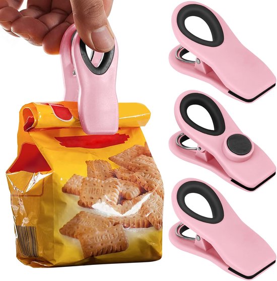 Set Mit 4 Magnetischen Lebensmittelclips Chipstütenclips Aufbewahrungsbeuteln Mit Luftdichtem Verschluss Für Brottüten Snacktüten Und Rosa