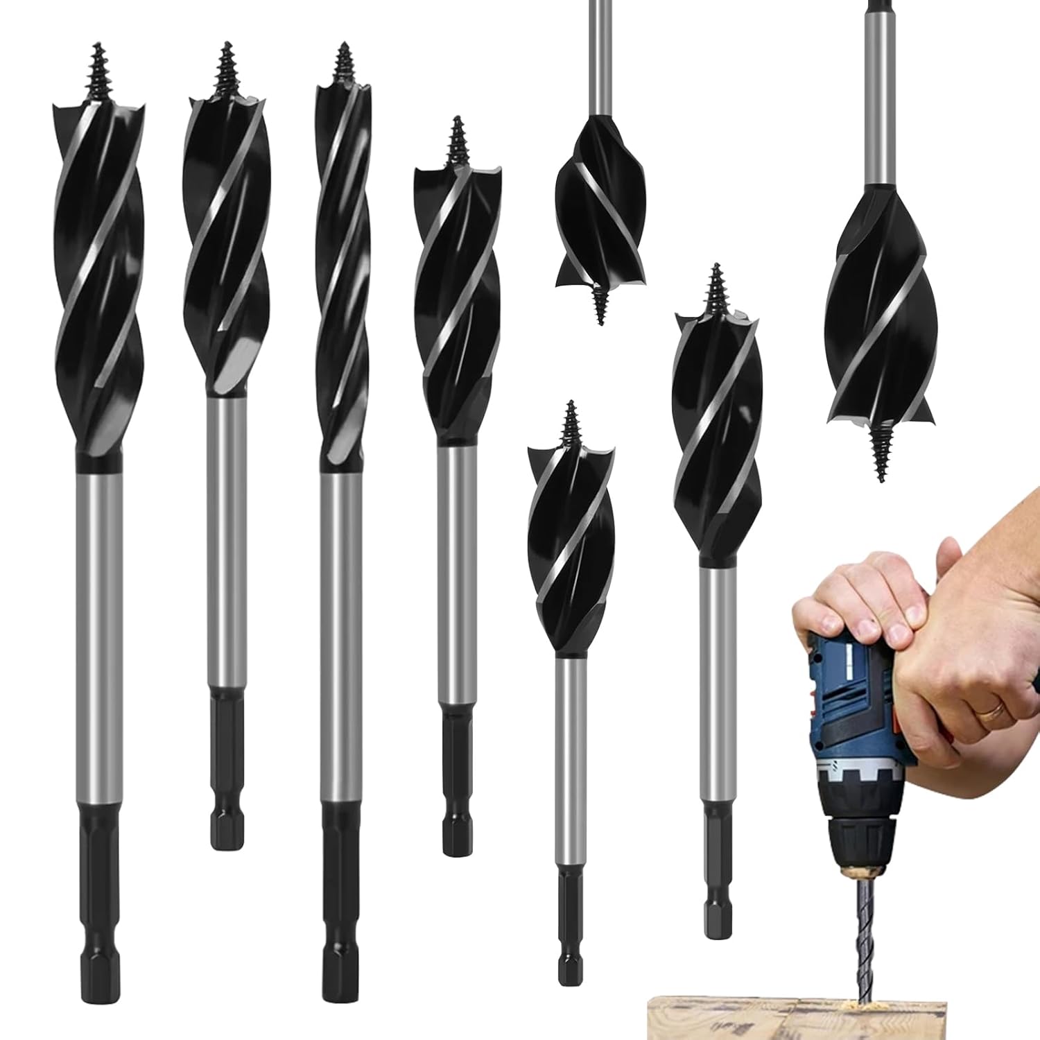 8-piece Wood Drill Set, Professional Wood Drill Set, Auger Drill Bit Self-feed Steel Auger Drill Bit Including 10 Mm, 16 Mm, 18 Mm, 20 Mm, 22 Mm, 25 Mm, 32 Mm, 35 Mm For Drills And Drill Stands
