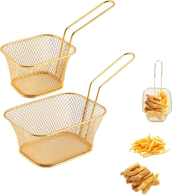Frittierkorb 2 Teilig Frittiersieb Frittierkelle Gemüsekocher Abtropfgestell Servierkorb Für Snacks Und Pommes Frites Edelstahl Mit Griff Servier