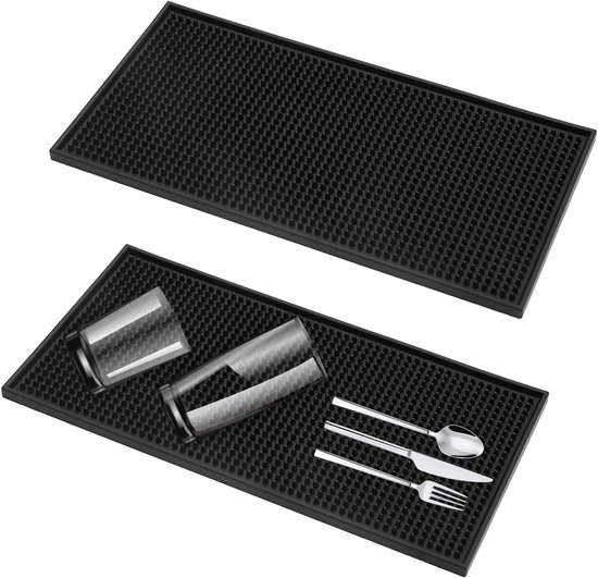 2 Stück 30 X 15 Cm Barmatten/abtropfmatten Schwarz, Schnelltrocknend, Untersetzer Für Gläser Und Geschirr, Für Bars, Küchen Und Restaurants