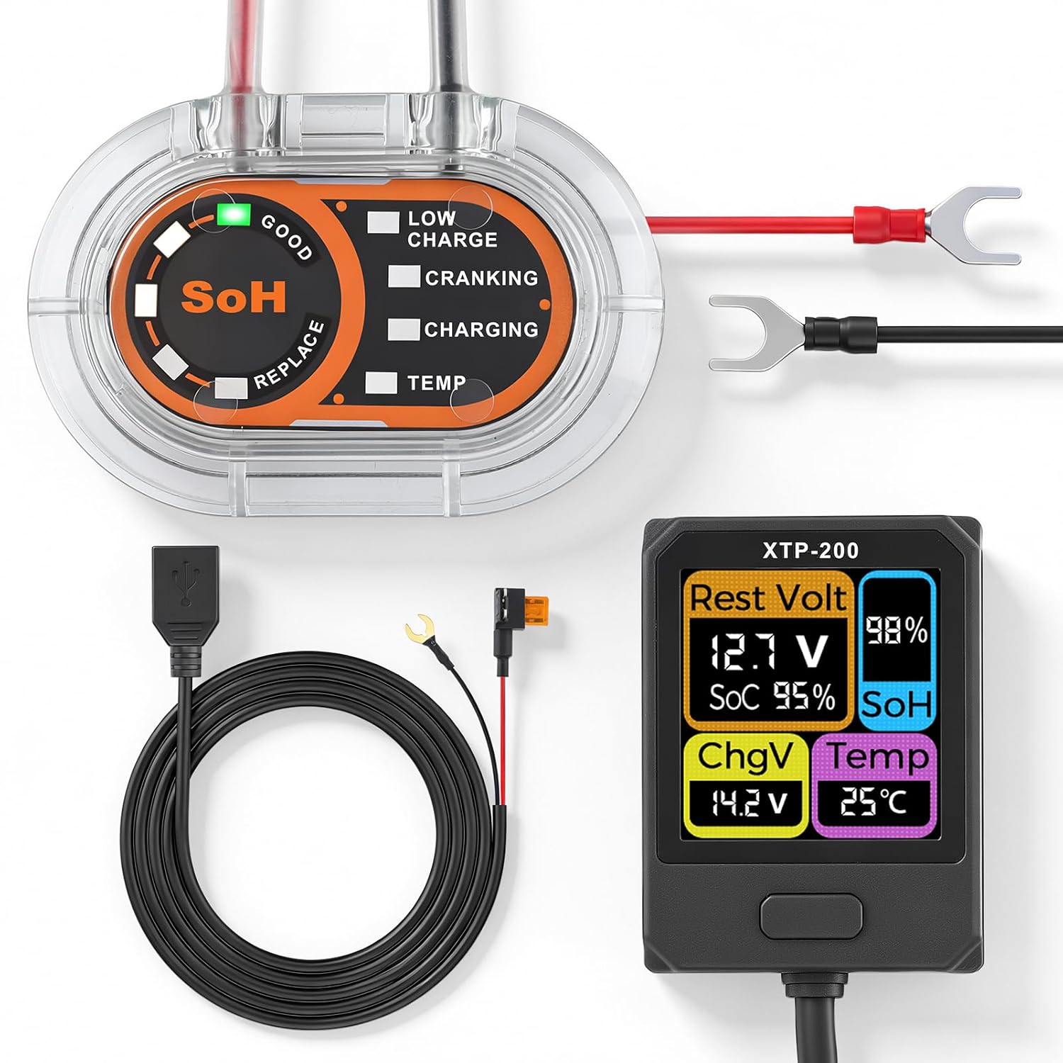 Xtp-200 Battery Monitor, Car Battery Monitor For 12 V Lead Acid Batteries (agm, Gel, Wet, Efb), Battery Tester, Car Battery Monitoring With Charging, Start System Test For Truck, Car