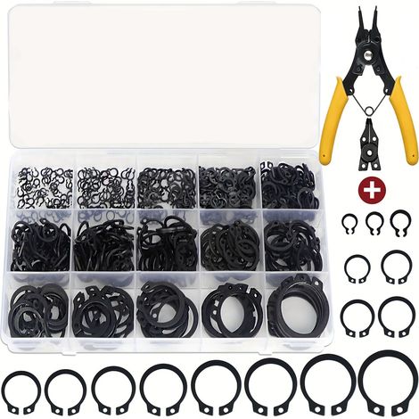Sortiment Mit 456 Metall-sicherungsringen, Sortiment Mit 15 Verschiedenen E-clips (ø 3/4/5/6/8/10/11/12/14/16/18/20/22/25 Mm) Für Die Innen- Und Außenbefestigung