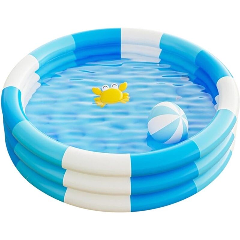 Gestreiftes Aufblasbares Kinderbecken, 3-ring-becken Mit Aufblasbarem Sicherheitsboden, Für Drinnen Und Draußen, Für Mädchen Und Jungen, Garten (blau)