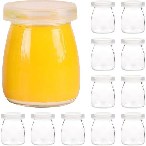 12 Kleine Gläser Mit Deckel, Dessertjoghurtgläser, Joghurtbecher Aus Glas, 150-ml-deckel, Joghurtbecherdeckel, Geeignet Zur Aufbewahrung Von Milch, Marmelade, Honig Und Joghurt