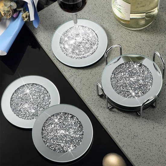 Glasuntersetzer Diamantgeschliffen Kristalle Verspiegelt Valentinstag Einweihungsgeschenk Geschenkidee Frauen 6 Teilig