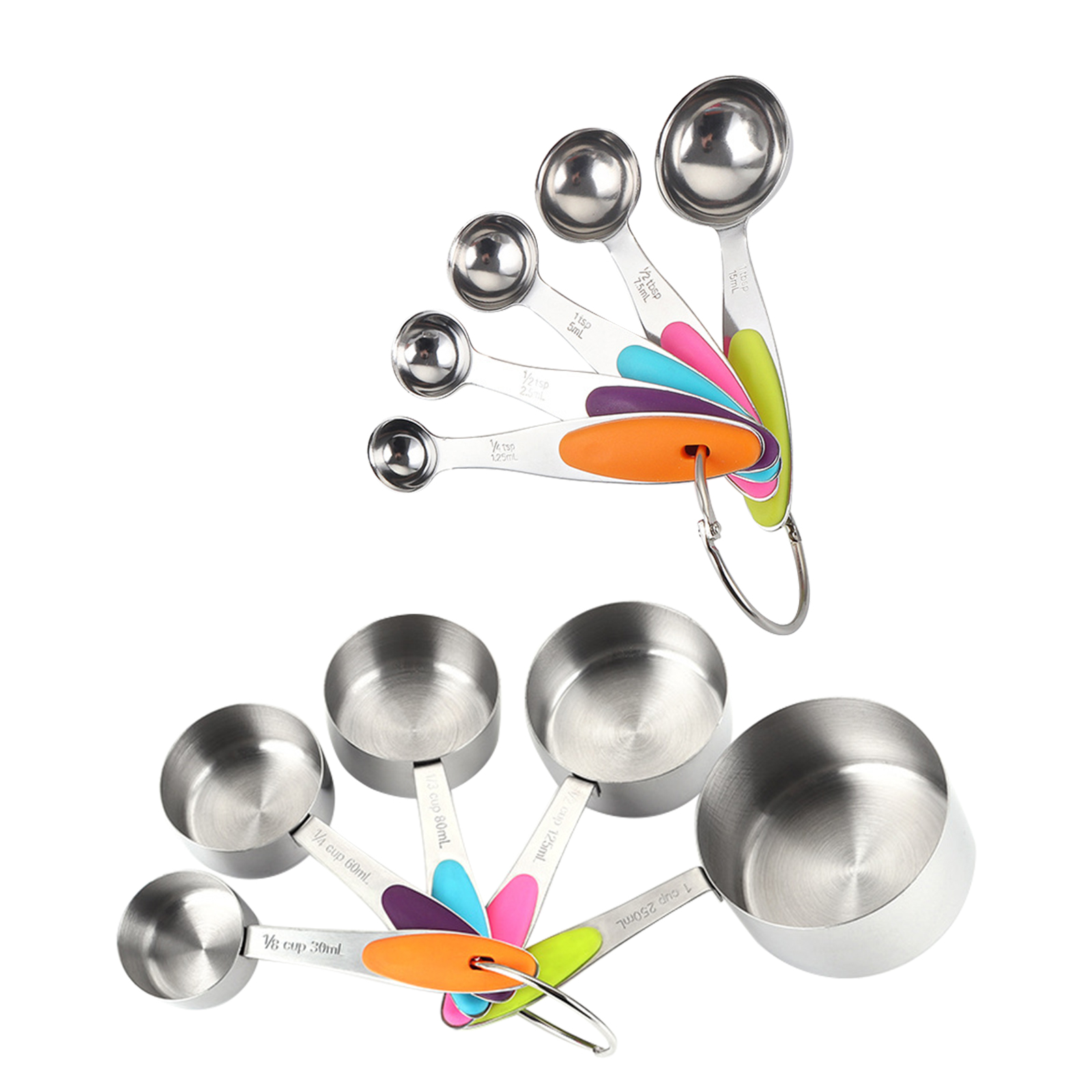 Set Mit 10 Messbechern Und -löffeln Für Trockene Und Flüssige Zutaten, Hitzebeständige Küchen- Und Backutensilien Aus Edelstahl, Küchenzubehör