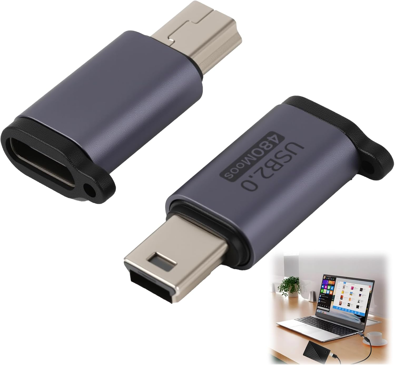 2-teiliger Usb-c-auf-mini-usb-adapter, Usb-c-buchse Auf Mini-usb-stecker Zum Laden Und Zur Datenübertragung, Kompatibel Mit Digitalkameras, Laptops, Gps-geräten Und Anderen Peripheriegeräten
