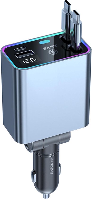 66-w-usb-c-autoladegerät Mit Zwei Kabeln, Led-voltmeter, Geeignet Für Iphone, Ipad Und Huawei, 12/24 V, Ideal Für Wohnwagen, Wohnmobile Und Boote.