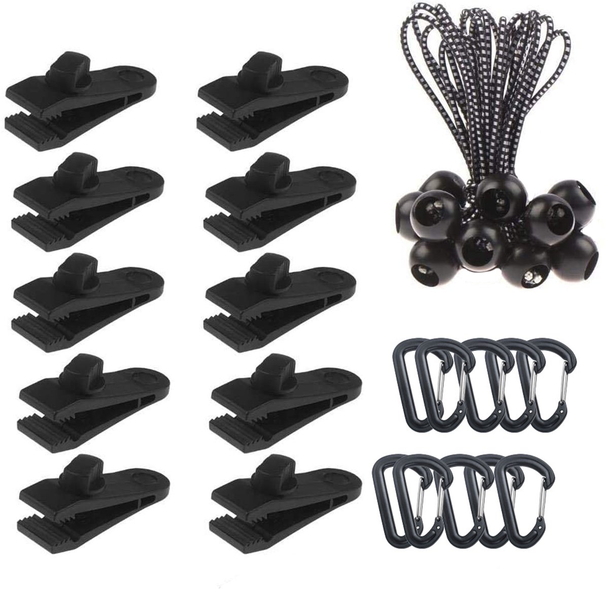 Lot 30 Clips Bâche - Pinces Toile - Œillets - Camping/caravane - Mousquetons - Fixation