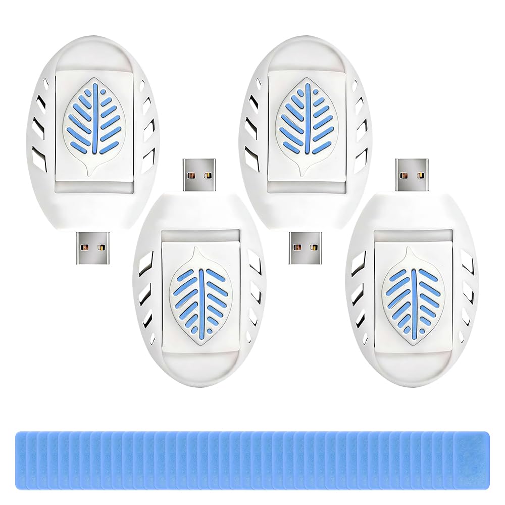 Mosquito Plug, 4 Pieces Portable Usb Electric Mosquito Repellent Killer, Electric Mosquito Repellent Socket With 120 Pieces Mosquito Repellent Tablets, For Flies Moths Kitchen