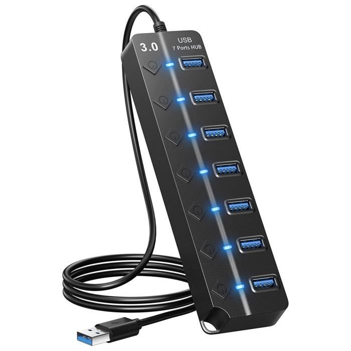 Zgeer Usb 3.0 Hub – 7 Ports – Stromversorgung – Einzelschalter – Pc/ps4-kompatibel