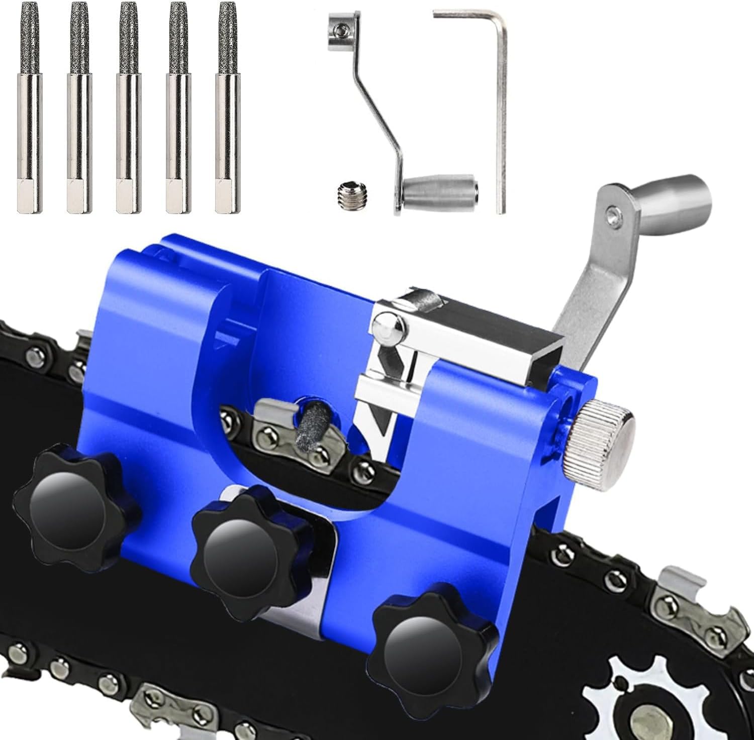 Chainsaw Sharpener, Portable Hand Cranks Chainsaw Sharpener Kit With 5 Grinding Heads, Chain Sharpener, Teeth Sharpener, Saw Chain Sharpener For All Types Of Chainsaws For Lumberjacks, Gardeners