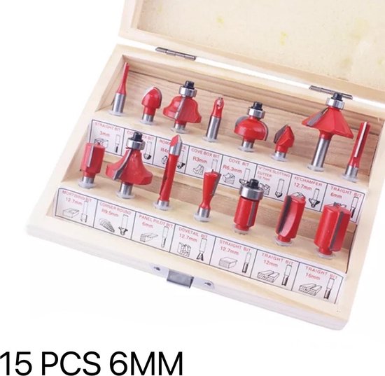 15 Teiliges Oberfräsen Set Oberfräsen Set Für Oberfräsen Schaftdurchmesser 6 Mm Im Holzkoffer