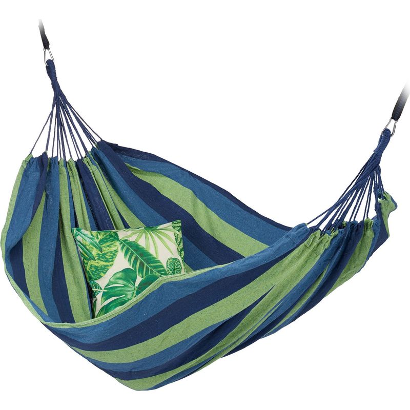 Hamac Double Xxl 300 Kg – Coton Et Polyester – 150 X 272 Cm – Installation Rapide Avec Crochets – Sac De Transport Inclus