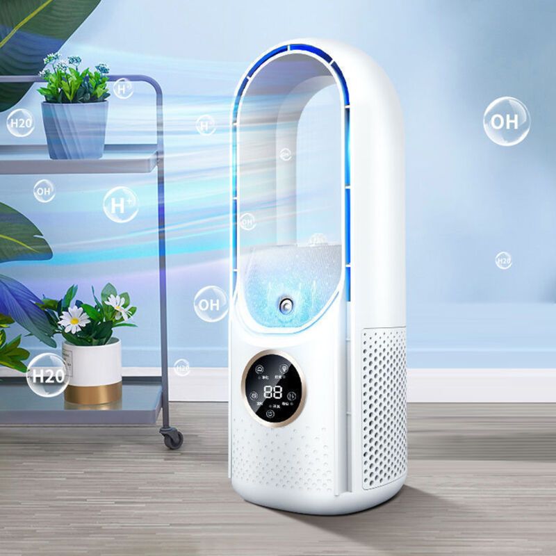 Ventilateur Sur Pied Ventilateur Colonne Oscillant Sans Lame 6 Vitesses Blanc