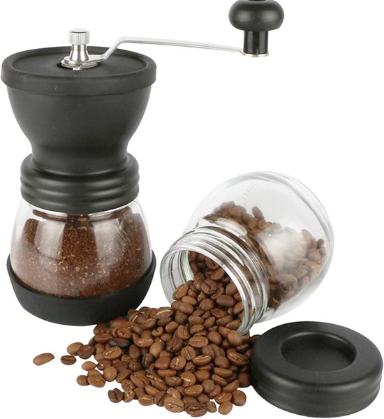 4 Teiliges Mini Handkaffeemühlen Set Mit Konischen Keramikmahlwerken, Manuell Einstellbarem Mahlgrad, Inklusive Zwei Glasbehältern, Reinigungsbür