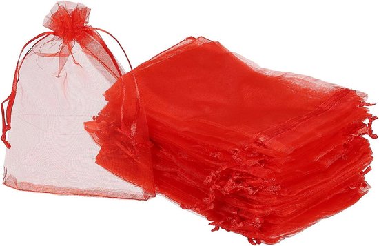 Allecto Plus - Organzabeutel, 100 Stück, 10 X 15 Cm, Geschenk, Schmuck, Hochzeit, Party, Weihnachten, Bonbonrot