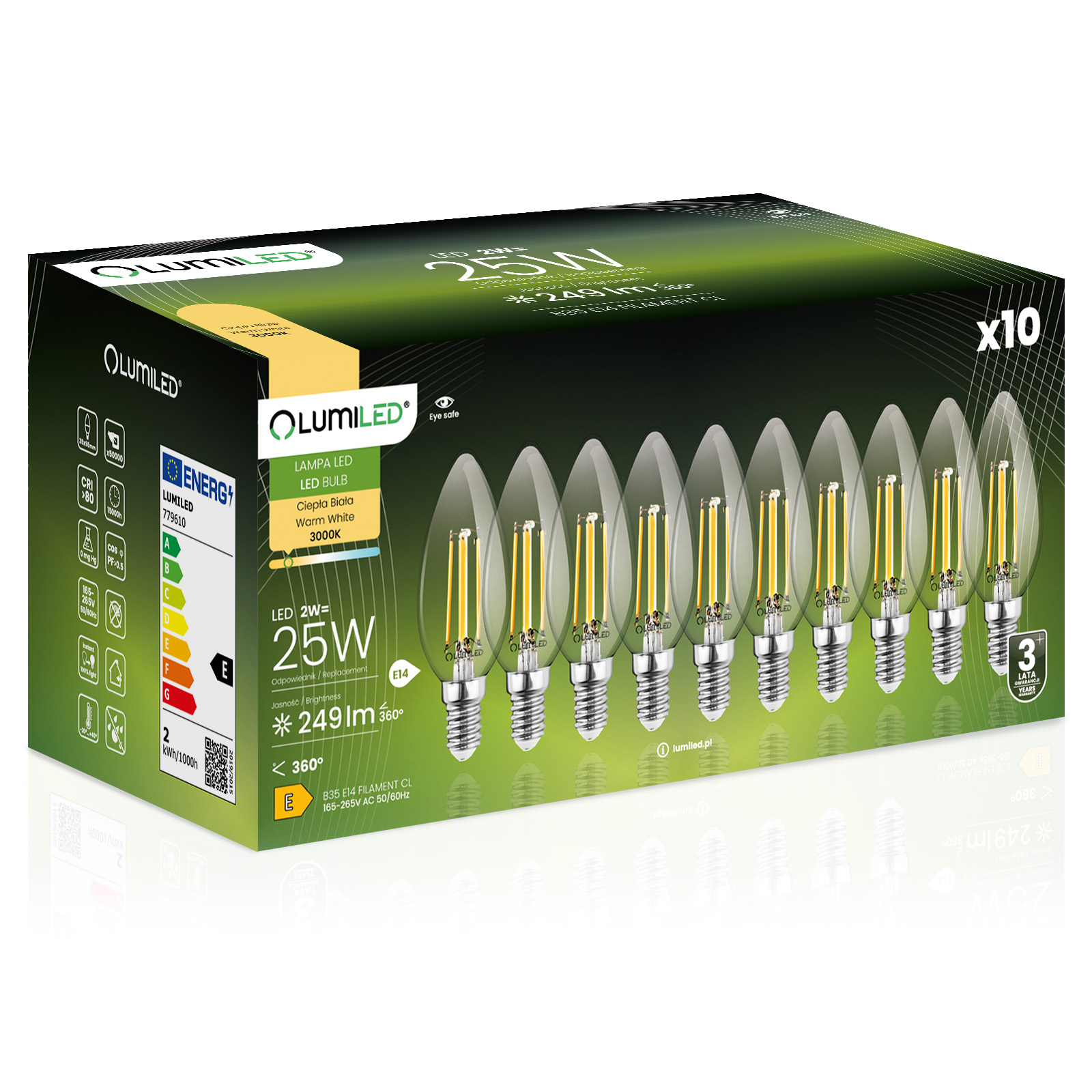 10x Led-lampe E14 Kerze B35 2w = 25w 249lm 3000k Warmweiß 360° Leuchtstoffröhre