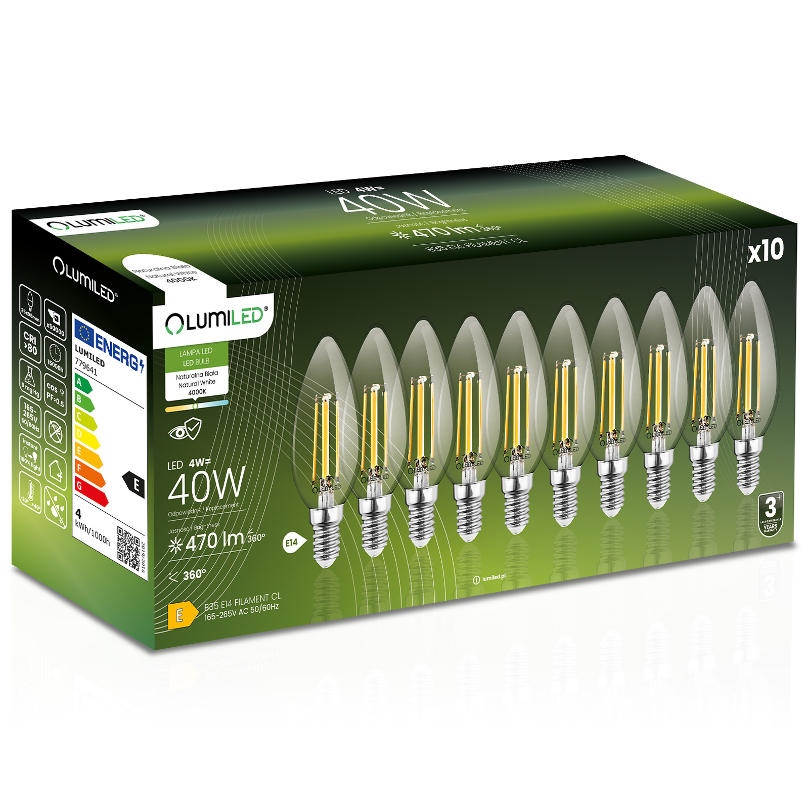10x Led-lampe E14 Kerze B35 4w = 40w 470lm 3000k Warmweiß 360° Leuchtstoffröhre