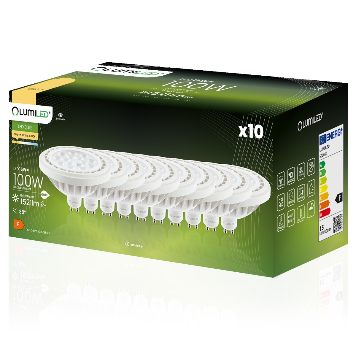 10x Led-lampe Gu10 Spot Es111 15w = 100w 1521lm 3000k Warmweiß 38° Lichtstrom