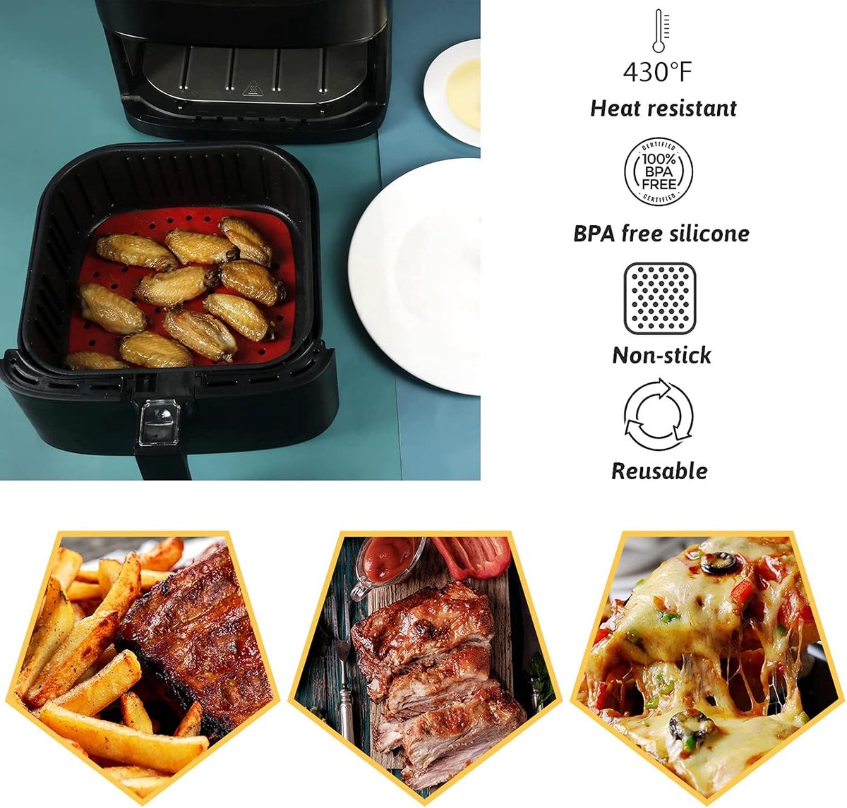 2er-pack – Airfryer-matte – Silikon-airfryer-einlagen – 19 Cm (7,5 Zoll) Wiederverwendbare, Lebensmittelechte Silikonmatten – Antihaft- Und Hitzebeständiges Zubehör Für Airfryer – Schwarz Und Rot