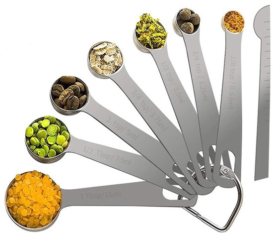 Messlöffel Set, 8 Teilig, Messbecher Aus Edelstahl Mit Messlinealen Zum Abmessen Von Trockenen Und Flüssigen Zutaten Beim Backen Und Kochen
