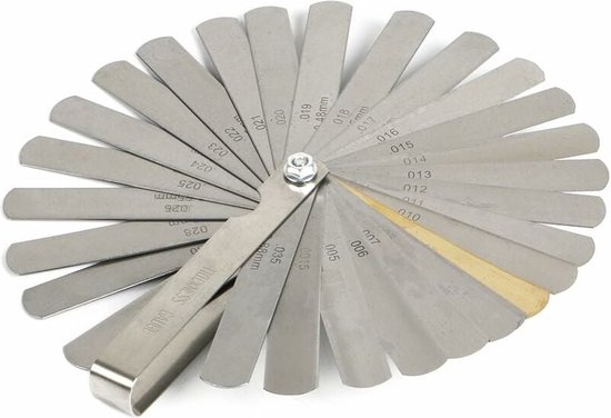 Fühlerlehre 32 Blätter Fühlerlehrensatz 0,0015 0,035 Zoll Edelstahl Silber Doppelte Markierung (metrisch/imperial) Zur Messung Von Spaltbreiten O