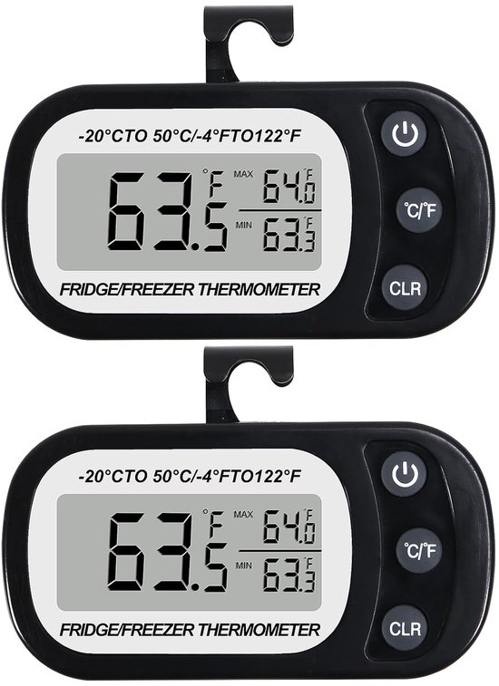 2 Schwarze Digitale Kühlschrankthermometer Großes Lcd Display Mit Hakenbefestigung Umschaltbar Zwischen °c Und °f Für Küche Und Gastronomie