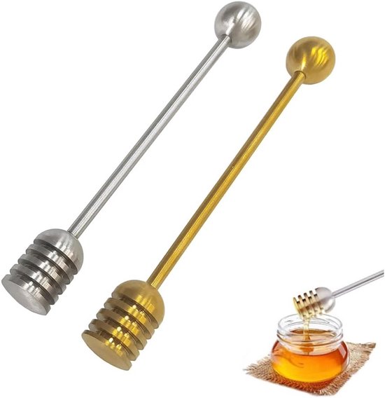 2 Teiliges Honiglöffel Set Schöpflöffel Honigtropfer Küchenutensilien Honiglöffel Rührstab Frühstück Für Honiggläser Und Behälter Silber Und Gold