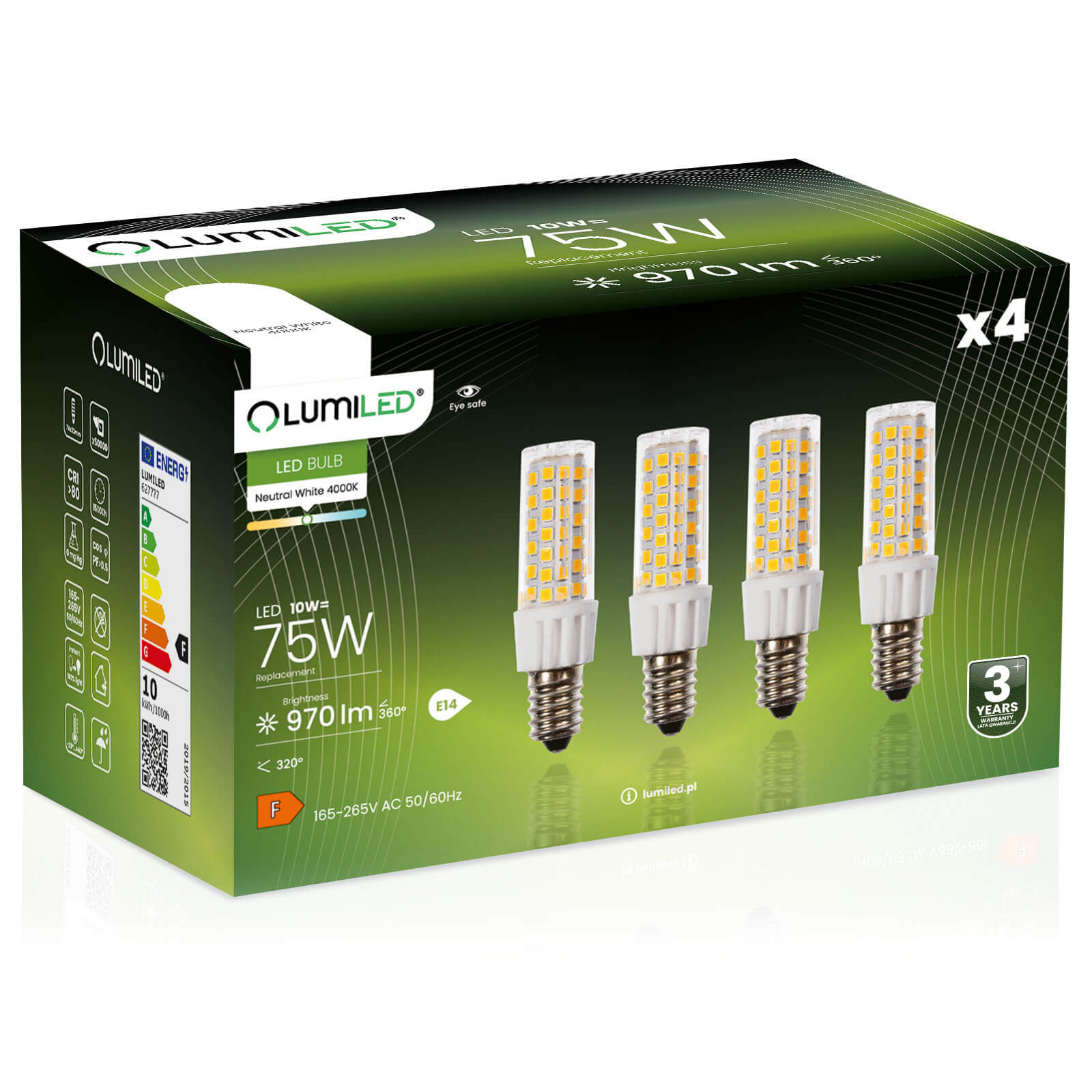 4x Led-lampe E14 Röhrenform T25 10w = 75w 970lm 4000k Neutralweiß 320° Abstrahlwinkel