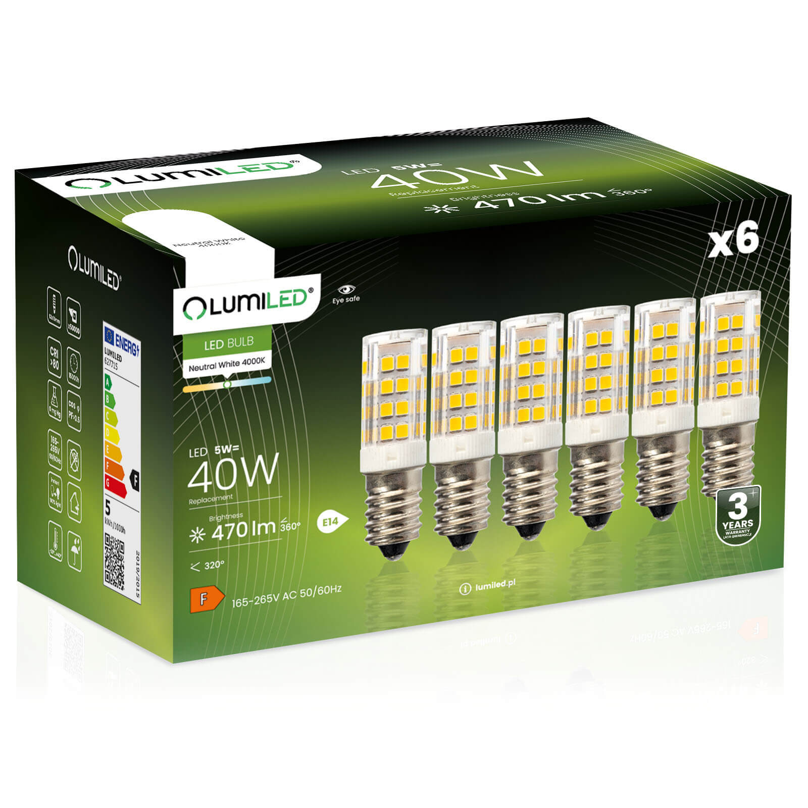 6x Led-lampe E14 Röhrenform T25 5w = 40w 470lm 4000k Neutralweiß 320° Abstrahlwinkel