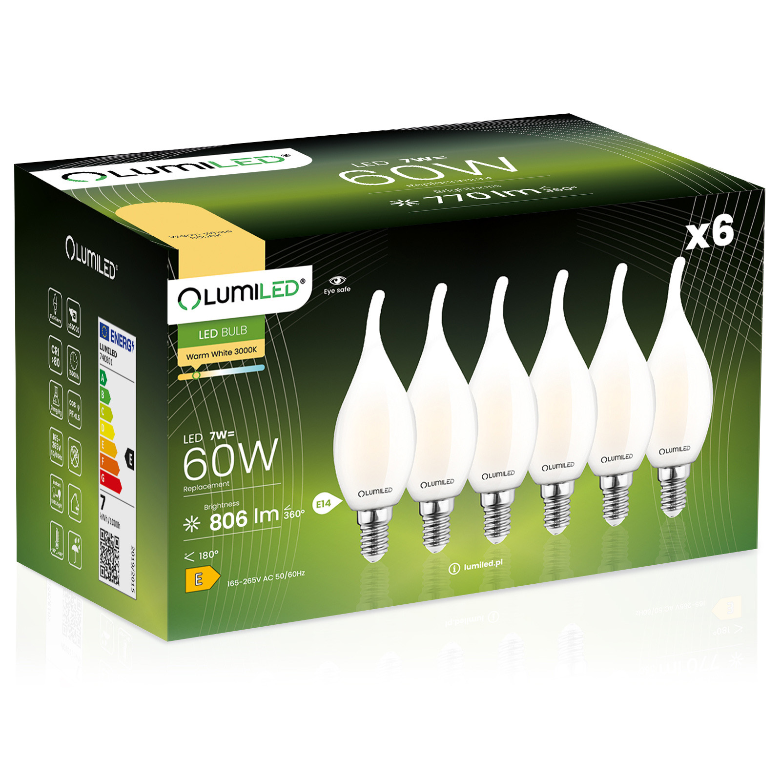 6x Led-lampe E14 Kerze Ba35 7w = 60w 806lm 3000k Warmweiß 360° Beleuchtet