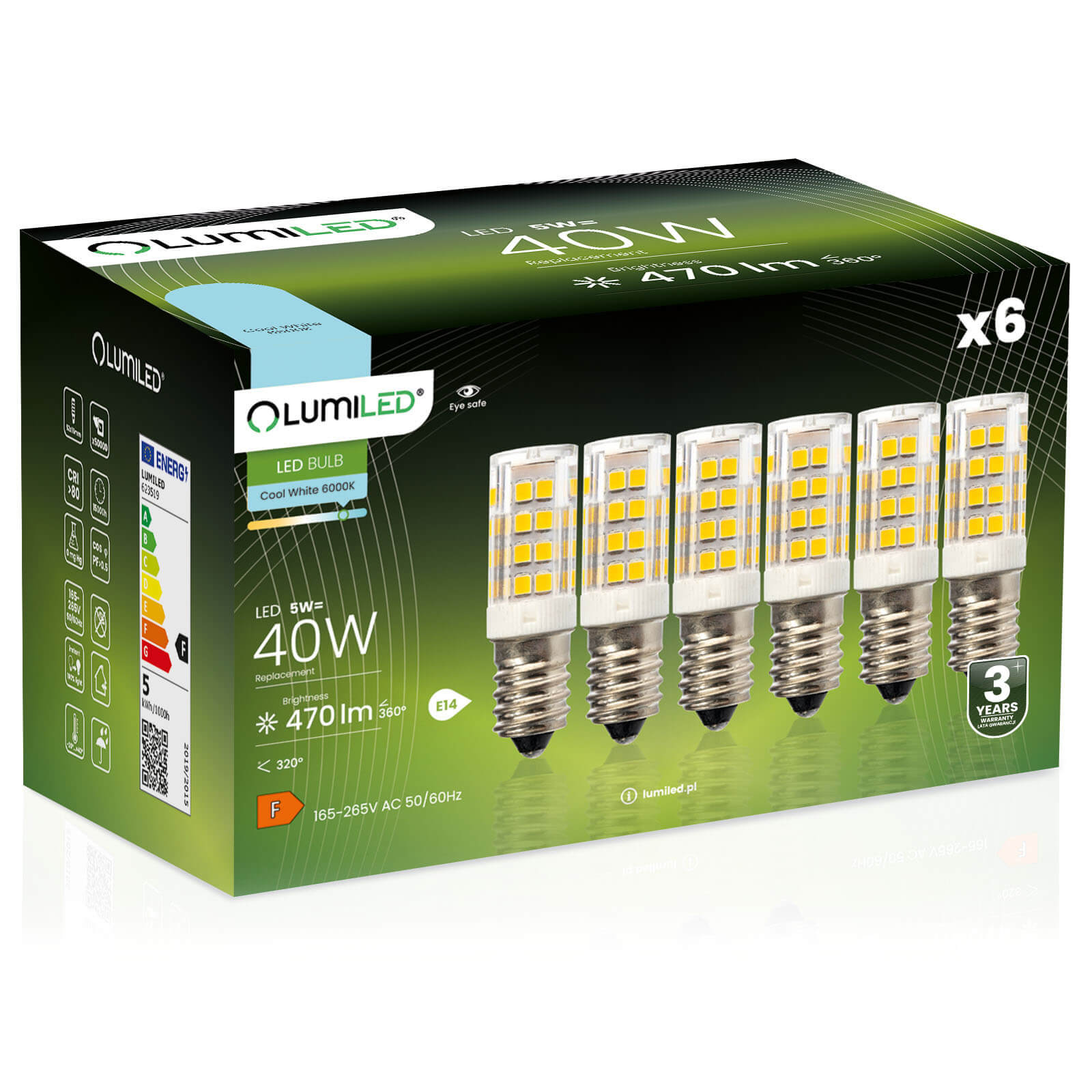 6x Led-lampe E14 Röhrenform T25 5w = 40w 470lm 6500k Kaltweiß 320° Lichtstrom