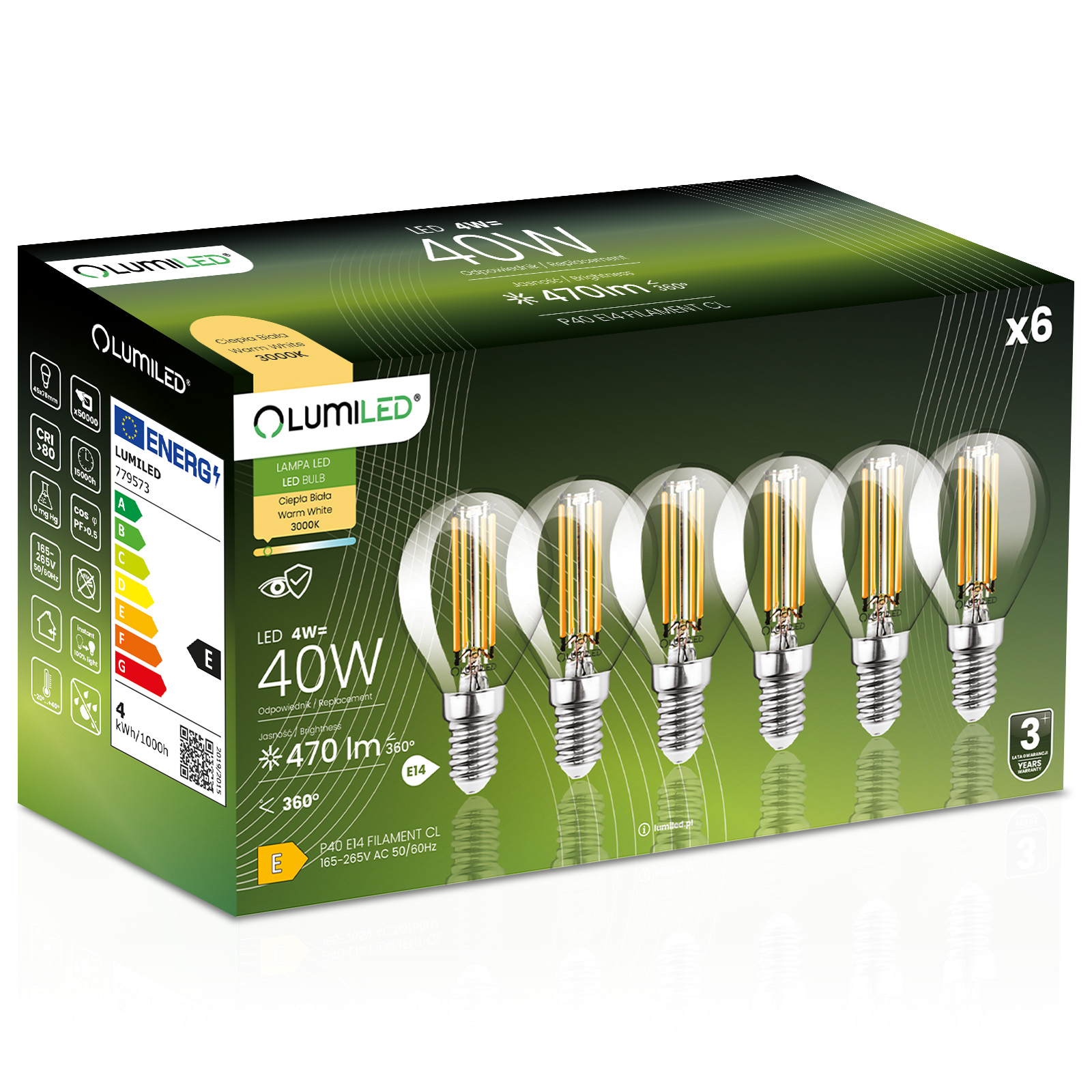 6x Led-lampe E14 Kugel P45 4w = 40w 470lm 3000k Warmweiß 360° Leuchtstoffröhre