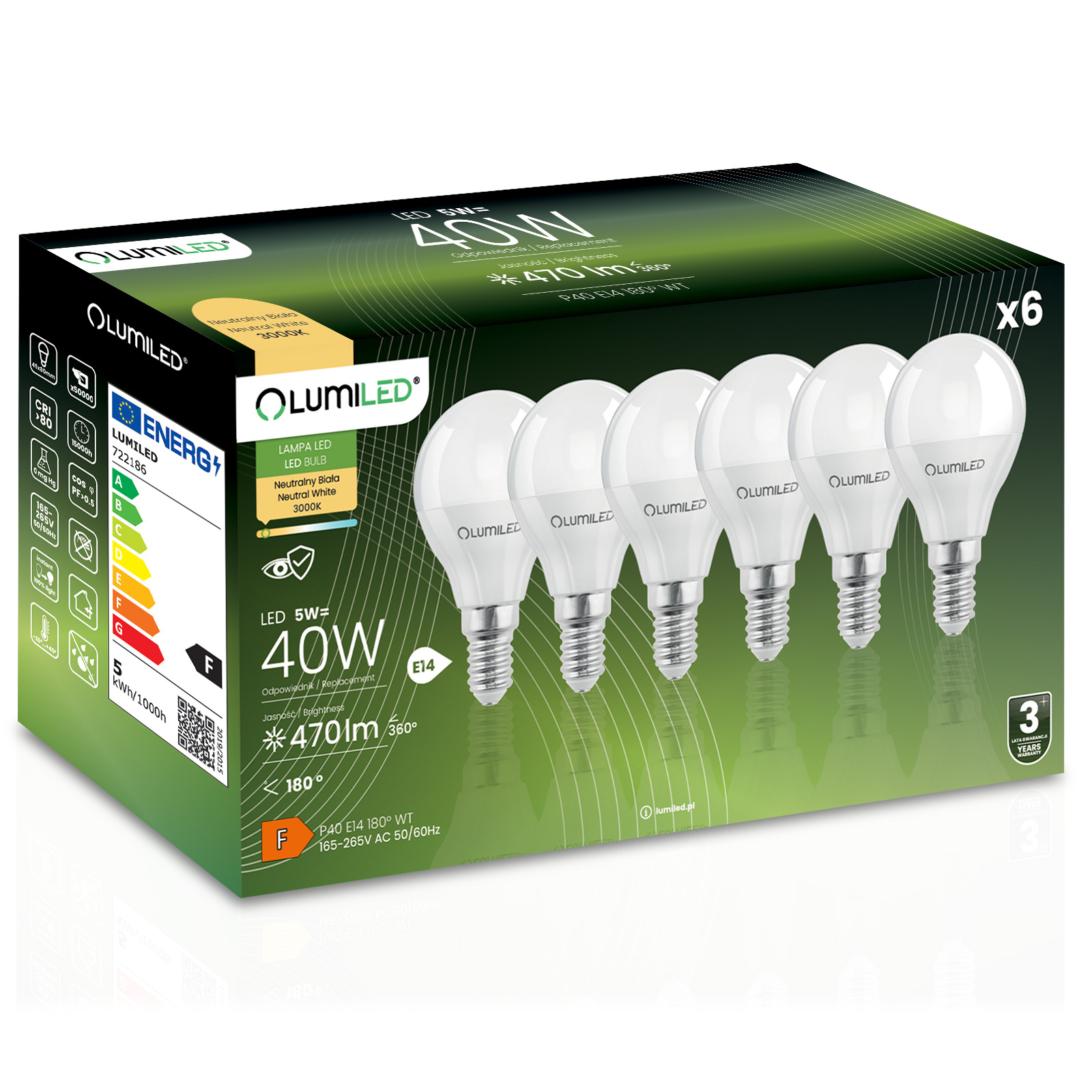 6x Led-lampe E14 Kugel P45 5w = 40w 470lm 3000k Warmweiß 180° Abstrahlwinkel