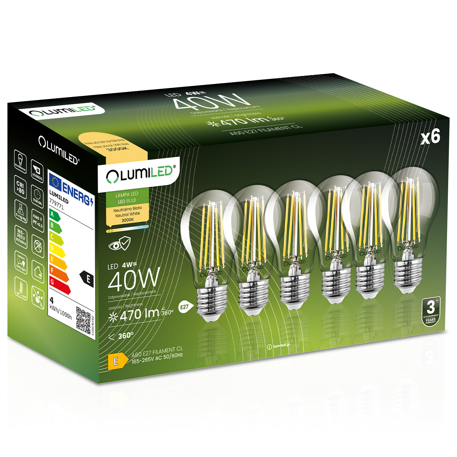6x Led-lampe E27 A60 4w = 40w 470lm 3000k Warmweiß 360° Leuchtstoffröhre