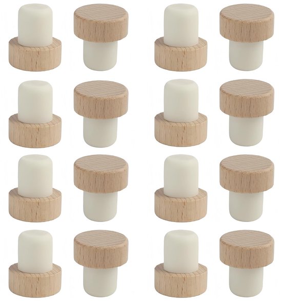 Dailygoods Flaschenverschluss Set, 16 Teilig T Förmig Robustes Holz/gummi Universeller Weinverschluss Flaschenöffner Geruchsneutrale Aufbewahrung
