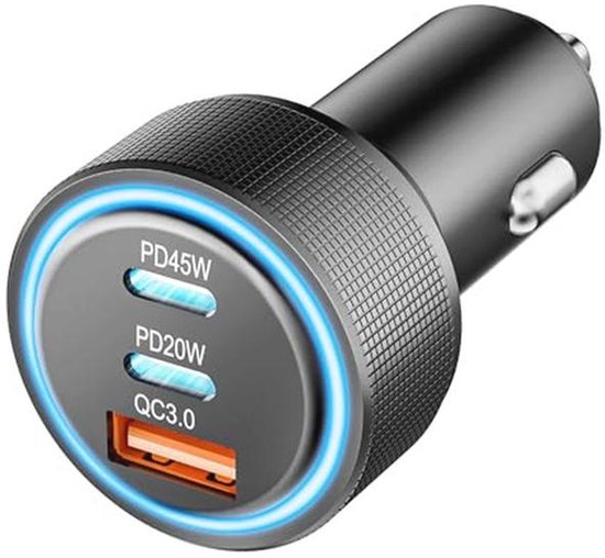 Usb-c-autoladegerät – 65-w-schnellladegerät Mit 3 Anschlüssen, Schnellladen Für Alle Smartphones