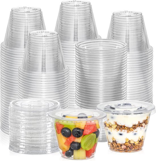 Set Mit 50 Transparenten Dessertschalen Aus Kunststoff Mit Deckel (266 Ml / 9 Oz) – Lebensmittelechte, Bpa-freie Becher Für Eiscreme, Joghurt, Obst Und Fertiggerichte