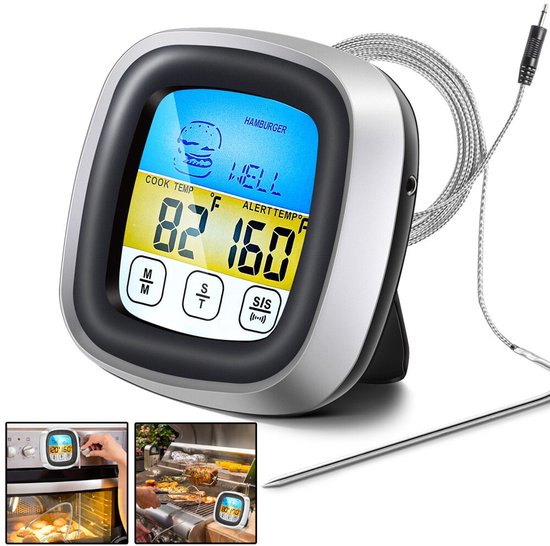 Digitales Küchenthermometer Mit Touchscreen, Kerntemperaturanzeige, Grilltimer, Kochutensil, Ideal Für Fleisch, Grillgut Und Steaks – 1 Stück