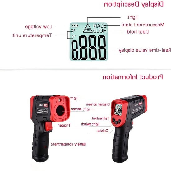 Digitales Infrarot Thermometer Zum Kochen Und Grillen 32 °c Bis 550 °c Temperaturmessung Für Fleisch, Zucker Und Zum Einfrieren