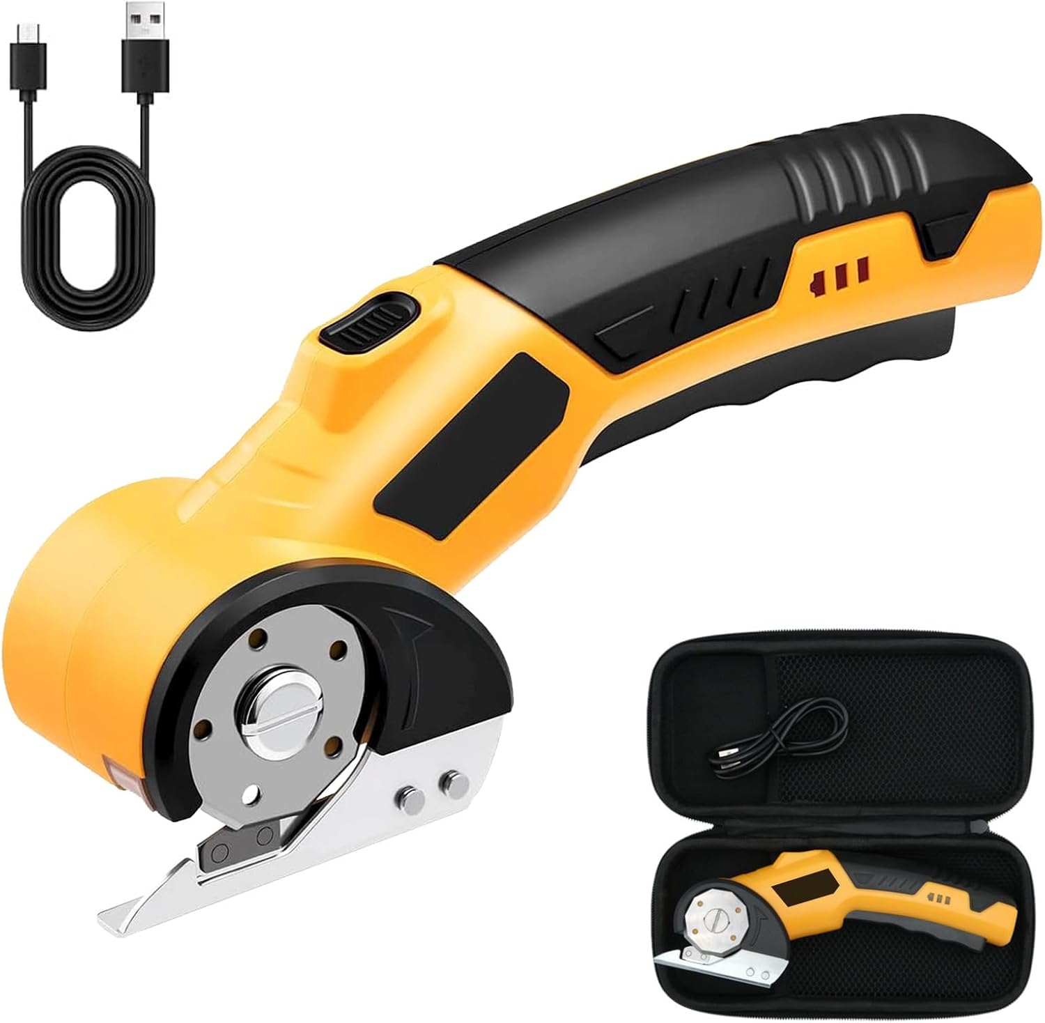 Cordless Electric Scissors, Hand-held Stainless Steel Electric Craft Scissors With Battery Indicator & Blades & Eva Storage Box For Cutting Leather, Felt, Cardboard, Carpet