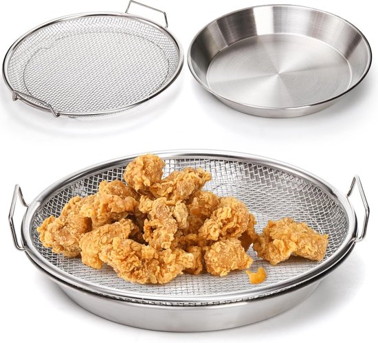 Auffangschale Ölsieb Edelstahl-heißluftfritteusenkorb Zubehör Zum Abtropfen Von Frittiertem Geeignet Zum Grillen Für Gemüse Und Desserts Silber