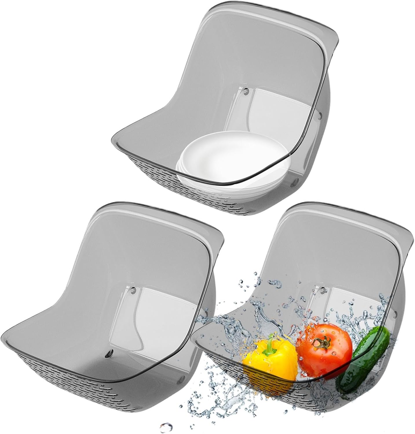 Reissieb, Obstsiebkorb, 20,7 X 15 X 13 Cm, Abtropfkorb-set, Transparentes Sieb, Vielseitiger Abtropfbehälter Zum Waschen Von Obst Und Gemüse (grau)