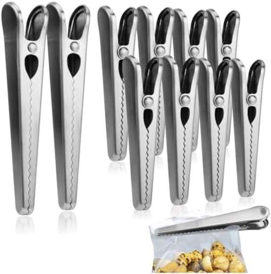 10 Stück Frischeclips Aus Edelstahl Verschlussclips Beutelverschließer Frischeklemmen 5,6 X 5,8 Cm Snackclip Klemme Clips Edelstahlklemme Zum Ver