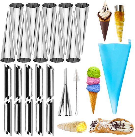 Set Mit 23 Croissant Rollformen 10 Croissant Backformen (12,5 Cm) 10 Buttercreme Rollformen (12,5 Cm) Inklusive Wiederverwendbarem Blauen Spritzb